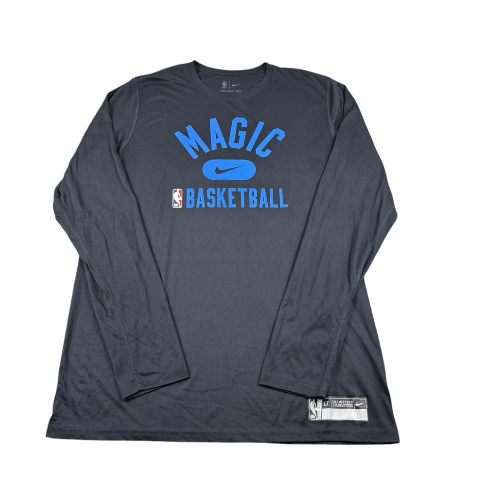Nike Orlando Magic Black Blue Spellout Performance LS Shirt Mens Size LT